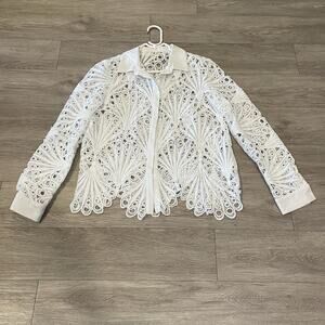 Womens White Top Sheer Crochet Lace M Wedding Classic Eyelet Layering Cover